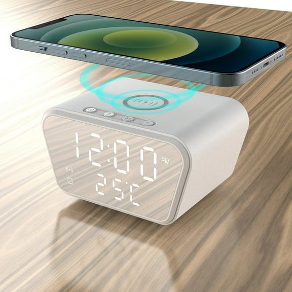 Giunmcul Tax Free Weekend Wireless Charger Clock LED Digital Alarm Clock Temperature Chargers 15W Fast Wireless Charging Charging Station Desktop Clocks