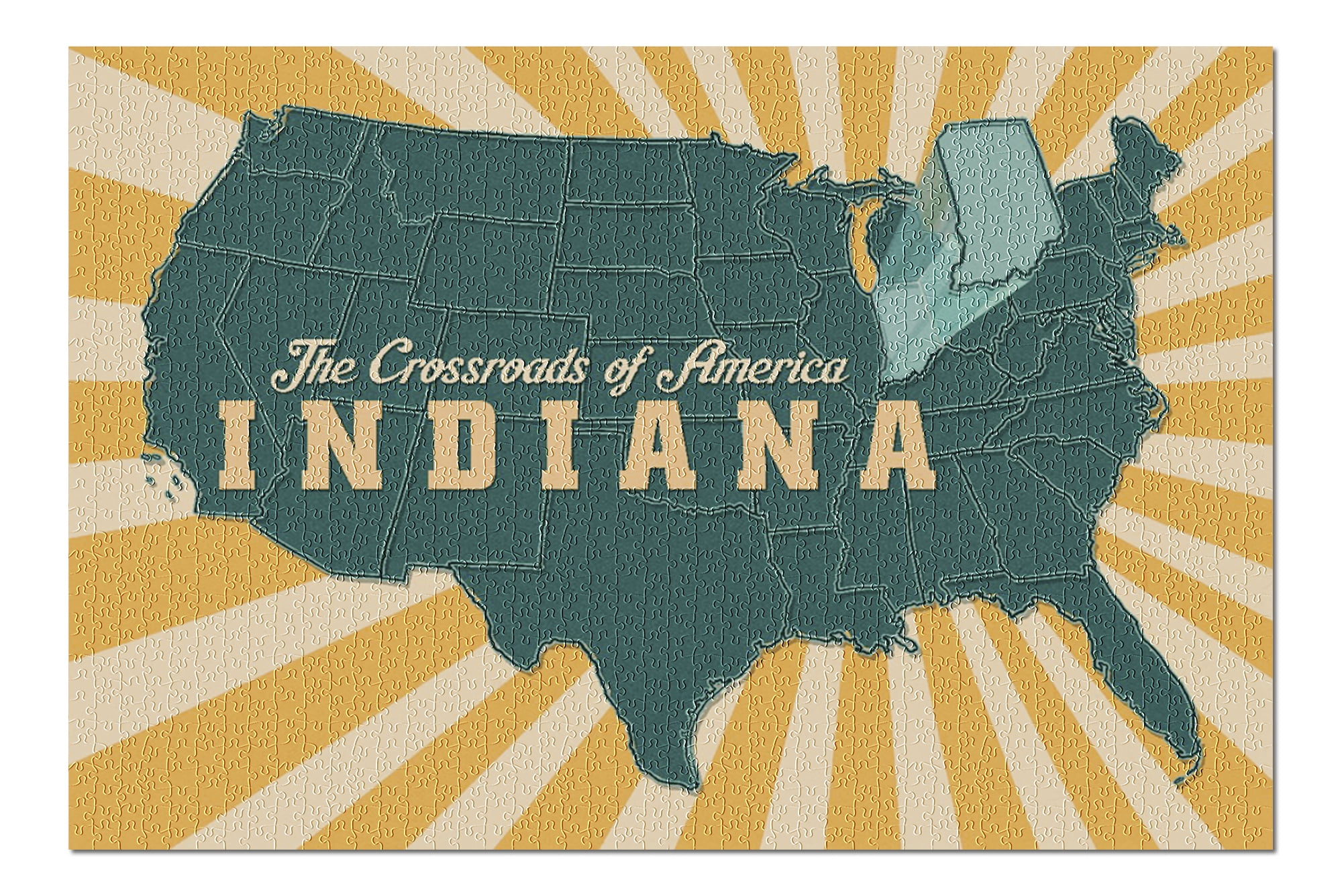 Indiana - The Crossroads of America Map - Pop Out State (20x30 Premium 1000 Piece Jigsaw Puzzle, Made in USA!)