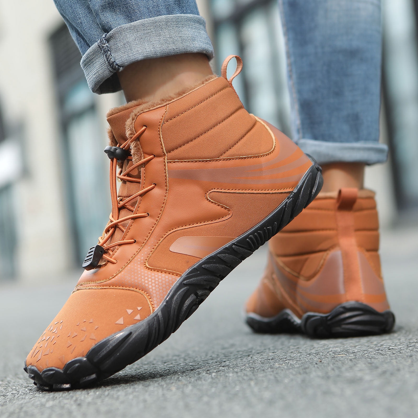 Modisza Mens Womens Barefoot Snow Boots Minimalist Zero Drop Winter Shoes Fleece Lined Ankle Sneakers for Hiking Walking Outdoor