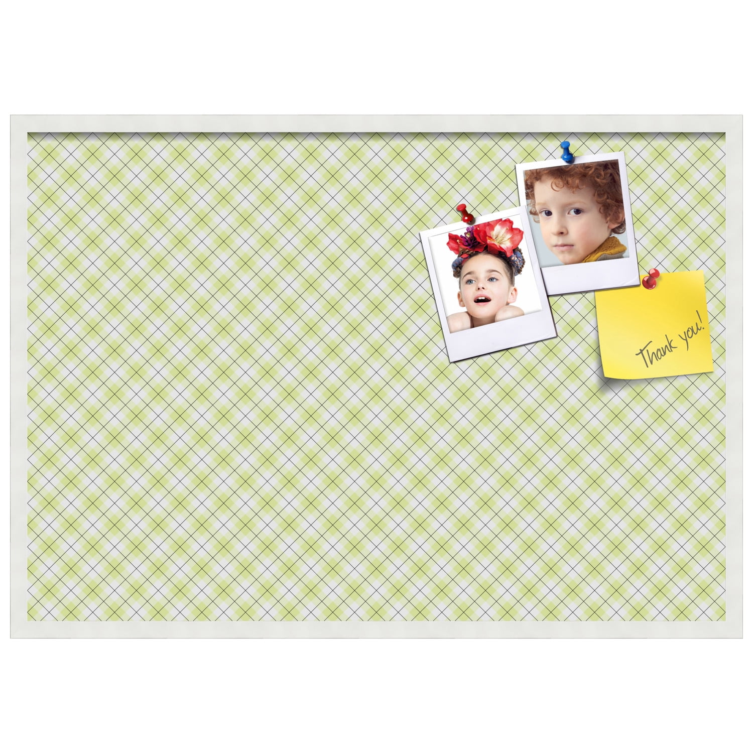 PinPix ArtToFrames 38x26 Custom Cork Bulletin Board Argyle Light Yellow   Poster Board Has a Fabric Style Canvas Finish, Framed in Satin White Frame (PinPix-642)