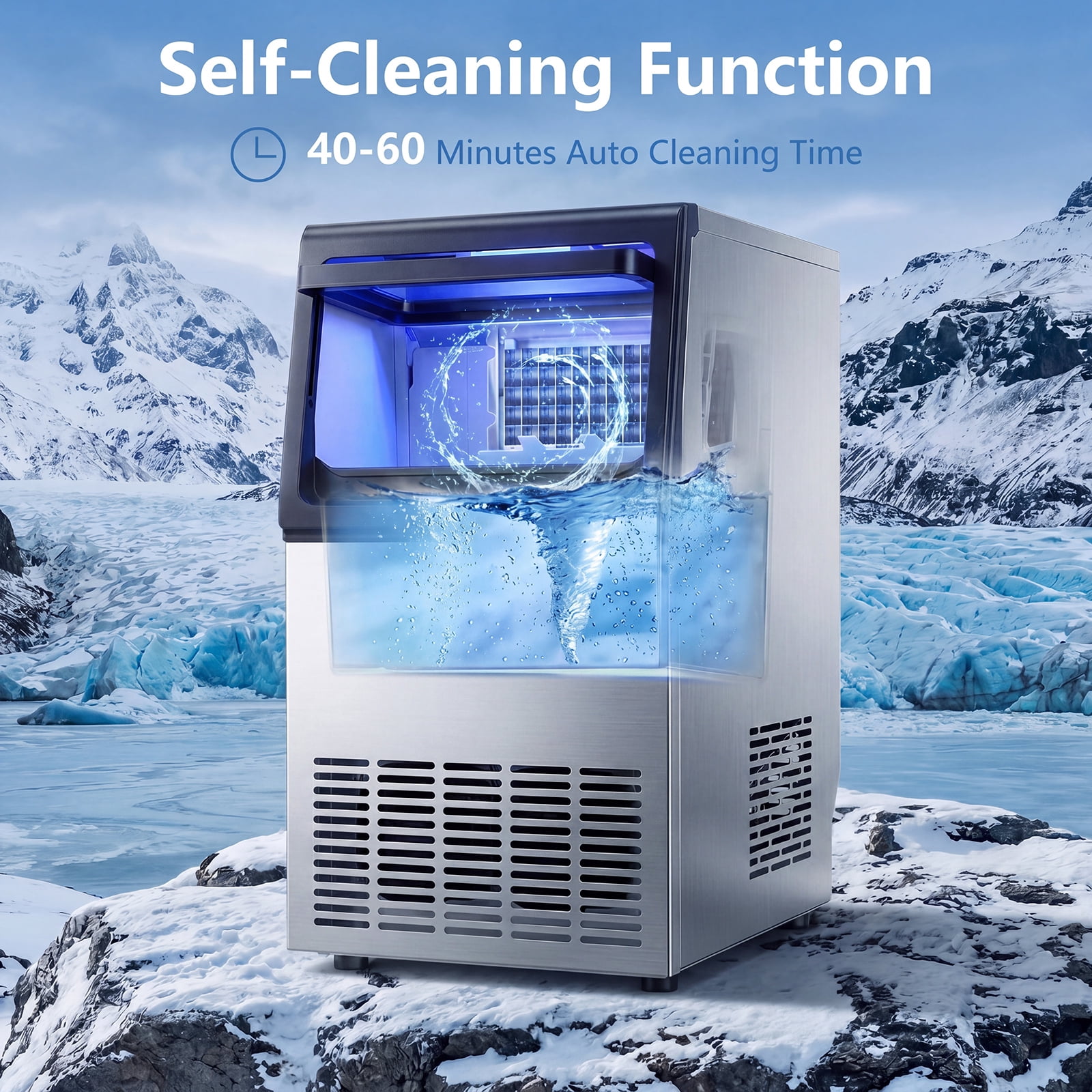Costway Commercial Spray-Type Ice Maker Machine, Under Counter & Freestanding Ice Making Machine