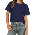 thumbnail image 5 of Liher Women Short Sleeve Summer Tops Ruffle Short Sleeve Crew Neck Tshirts Casual Solid T-shirts Dressy Loose Fit Tee Shirts Tunic Blouse Top Navy Blue 2XL, 5 of 8