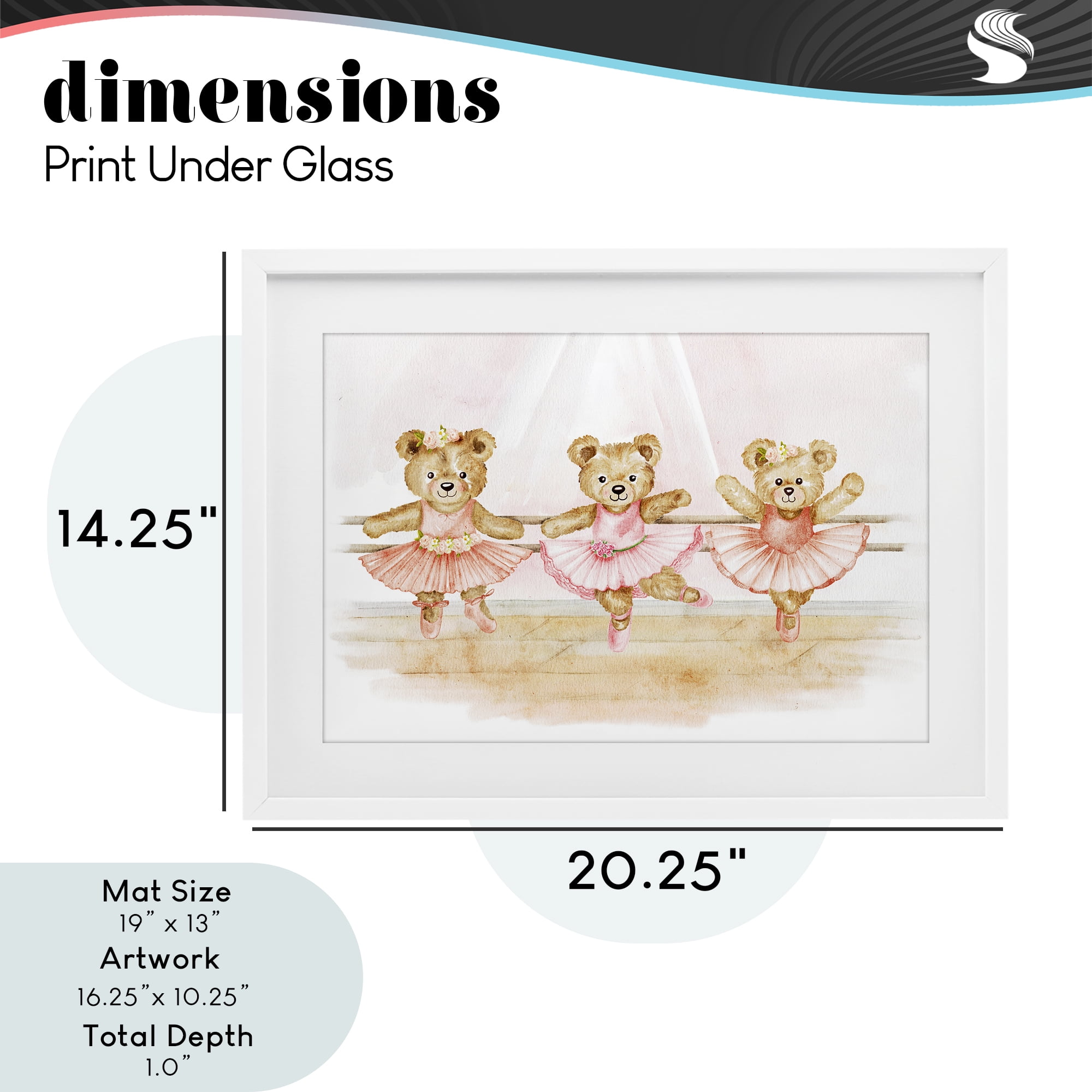 Ballet Teddies Triplet White Framed Print Under Glass, design by Amy Hall