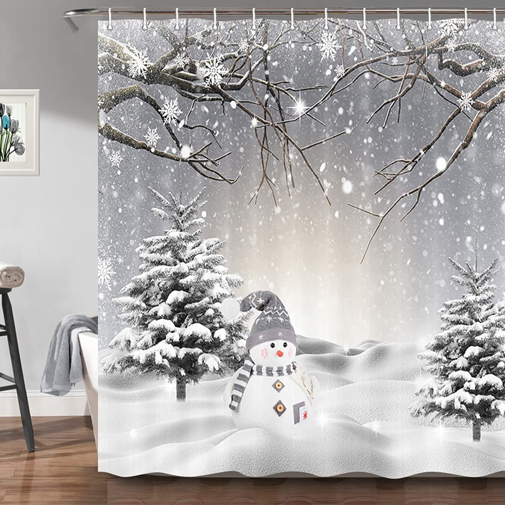  Waterproof Fabric Shower Curtain, Christmas Tree Shower Curtain  for Bathroom Curtains Bathtubs Hotel Washable Shower Curtains with 12 Hooks  Stall 54x78in Snowflake Pink Minimalist Illustration : Home & Kitchen