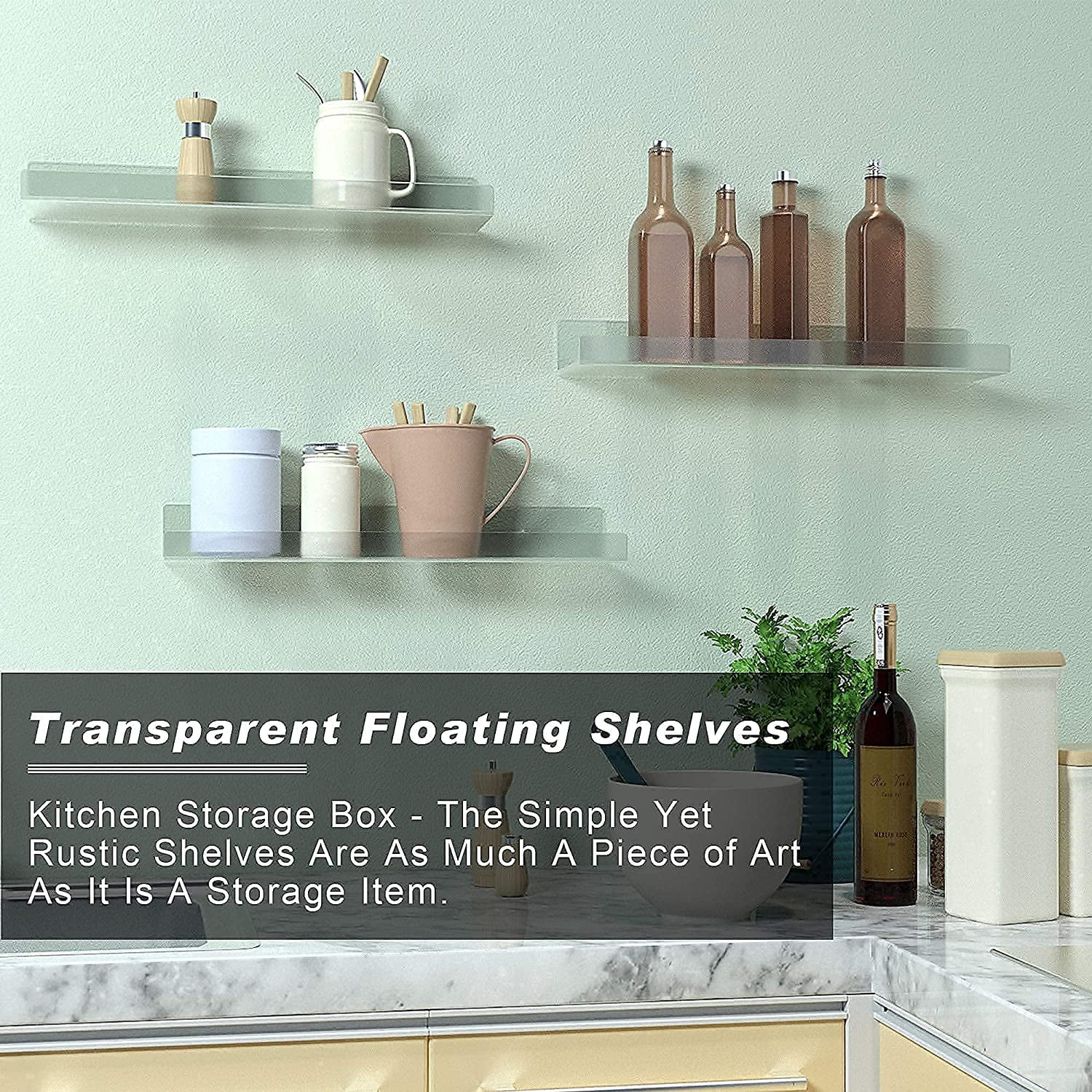 Crystal Clear Acrylic Floating Storage 4 Sided Wall Shelves — Red
