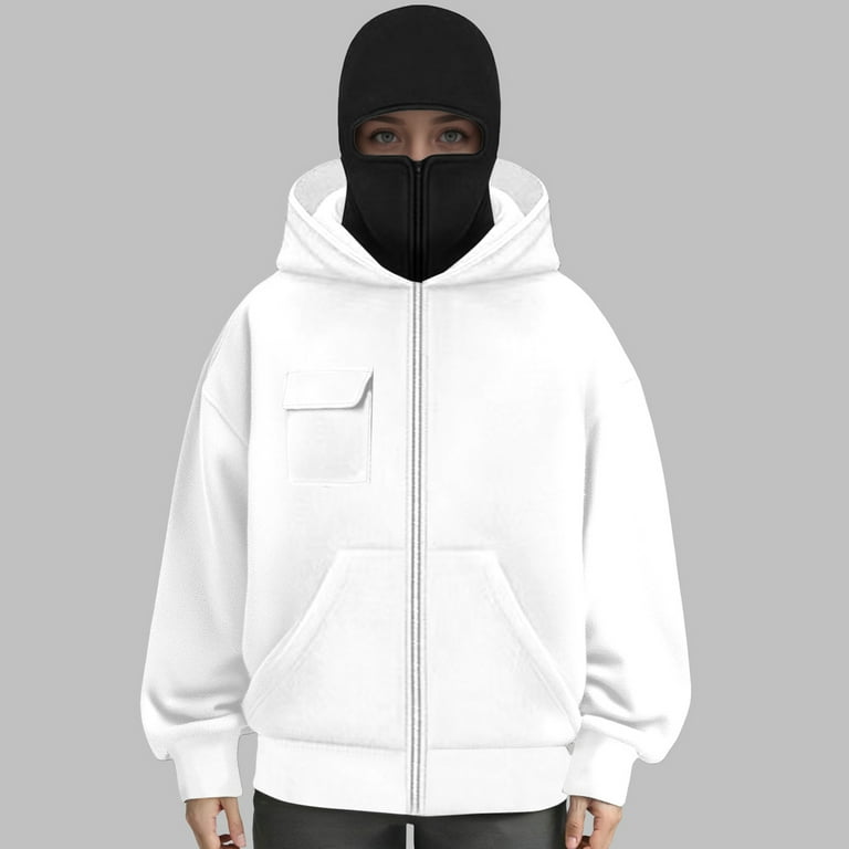 UngA Balaclava Hoodie with Face Mask Built In, Fashion Double