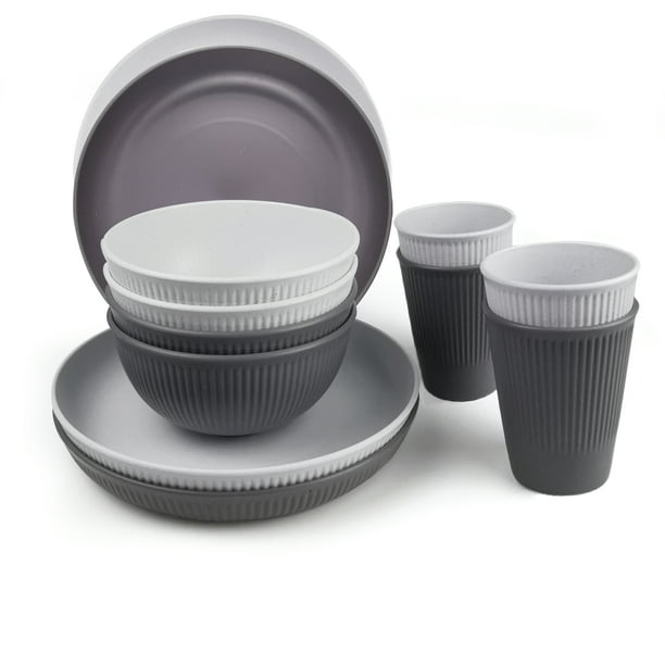 Plates and Bowls Sets,Plastic Dinnerware Set,Plate Set,Dishes Set for 4