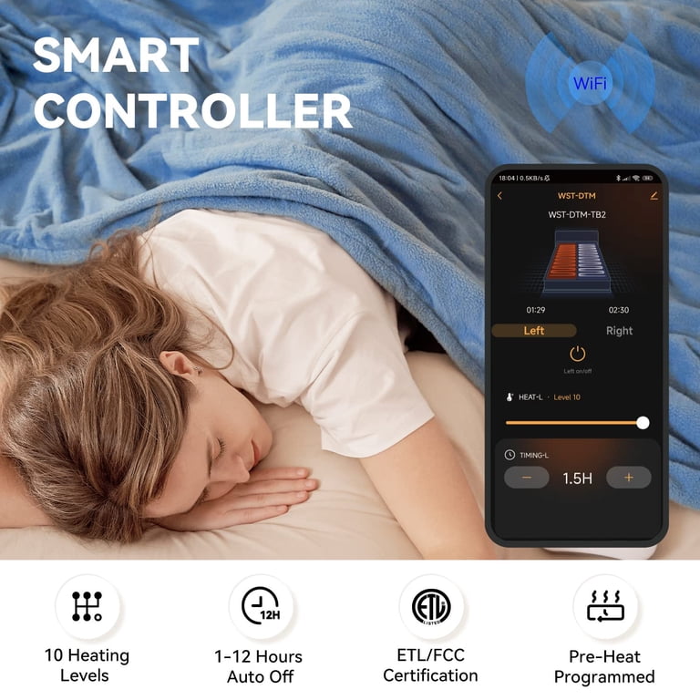 Warm Strom WiFi WiFi Electric Blanket King Size 100*90in，Single Controller  Heat Blankets Electric,Heated Blanket for Bed-with 10 Heating Levels u0026 12  Hours Auto Off,App Control - Walmart.com