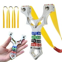 Runzkzy Outdoor Hunting Slingshot Alloy Flat Leather Strap Slingshot Point of Aim Shooting Toy  3 Rubber Bands