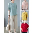 thumbnail image 4 of Blusa, Blusa suelta para mujer con botones, cuello en O, media manga, camisetas vintage Tomshoo Rojo/Extragrande, 4 of 7