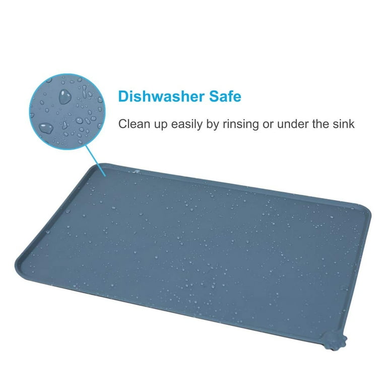 AVYDIIF Silicone Dog Cat Food Mat, Waterproof Slip Resistant Raised Edge  Pet Feeding Mats, Pet Bowl Mat Anti-Messy and Prevent Spill on Floor,  Dishwasher Safe M: 18.9 X 11.8 Grey