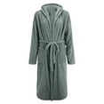 thumbnail image 5 of DJDLJWCJ Womens Long Sleeve Hooded Robes for Women Solid Fleece Warm Soft Bathrobe with Pockets Sleepwear Robes, Pajamas Loungewear Green 2XL, 5 of 6