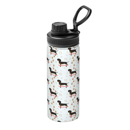 

Tebeau Dachshund On A Skateboard Print Water Bottle 18oz Sports Insulated Kettle Stainless Steel Outdoor Drinking Bottles Fashion Travel Cup