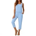 thumbnail image 3 of Frostluinai Two Piece Sets for Women Summer Outfits Sleeveless Tanks Capri Pants Lounge Sets Casual Vacation Travel Pockets Light Blue L, 3 of 6