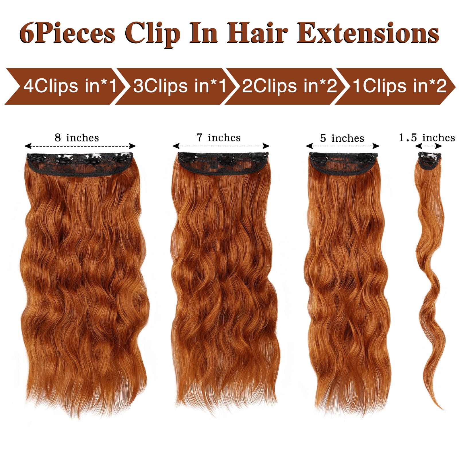 MORICA Clip in Hair Extension 20 Inch 6PCS Natural Long Wavy Curly Hairpieces for Women Thick Synthetic Fiber Double Weft Hair Full Head
