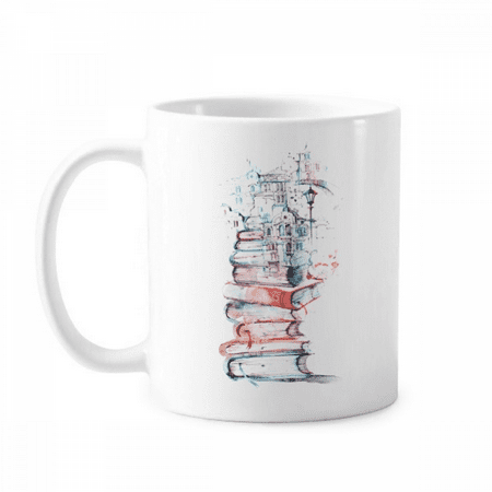 

Books Building Street Watercolor Mug Pottery Cerac Coffee Porcelain Cup Tableware