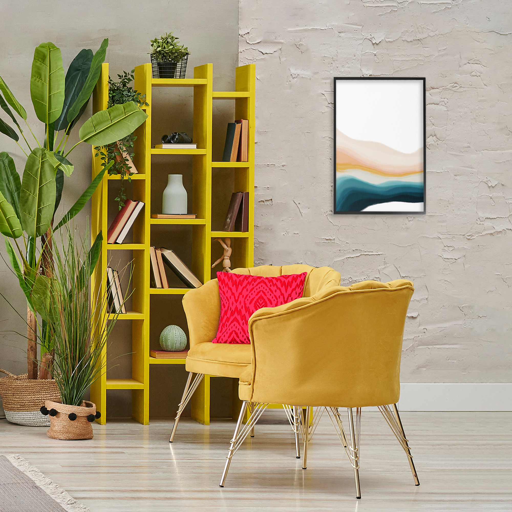 Stupell Industries Peach Swirl Landscape Abstract Painting Black Framed Art Print Wall Art, 16 x 24