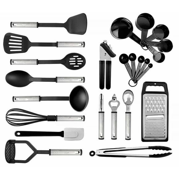 Kitchen Utensil set - 24 Nylon Stainless Steel Cooking Supplies - Non-Stick and Heat Resistant Cookware set - New Chef's Kitchen Gadget Tools Collection - Best for Pots and Pans - Great Holiday Gift