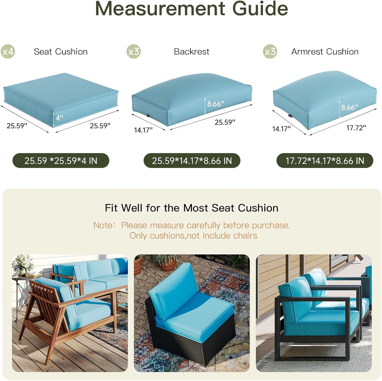 Patio Furniture Replacement Cushions for Outdoor Furniture Set of 4, Thick Patio Sofa Cushions for Outdoor Furniture, 9-Piece Splashproof Fade Resistant Cushions for Outdoor Couch, Blue