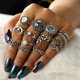 thumbnail image 4 of Juego de 14 anillos de dedo estilo bohemio vintage con flores y hojas de plata para novia, 4 of 5