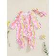 thumbnail image 2 of Suealasg Baby Girl Pajamas Jumpsuits +Headband Long Sleeve Round Neck Flower Print One-Piece Pajamas Infant Footie Pjs Newborn Rompers Sleepwear, 2 of 7