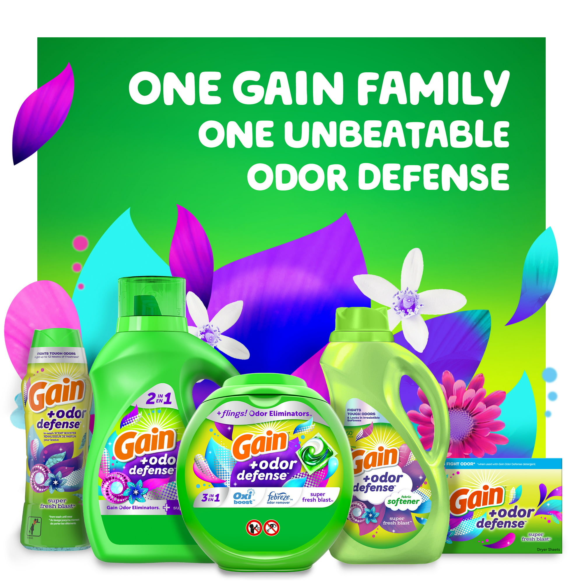 Gain + Odor Defense Liquid Fabric Softener, Super Fresh Blast Scent, 100 fl oz, 136 Loads, HE Compatible