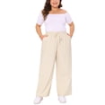 thumbnail image 2 of Pantalones Palazzo de Talla Grande para Mujer FAB CURVES con Cintura Elástica y Cordón, con Bolsillos, Pantalones de Pierna Ancha Casual 1X Albaricoque, 2 of 6