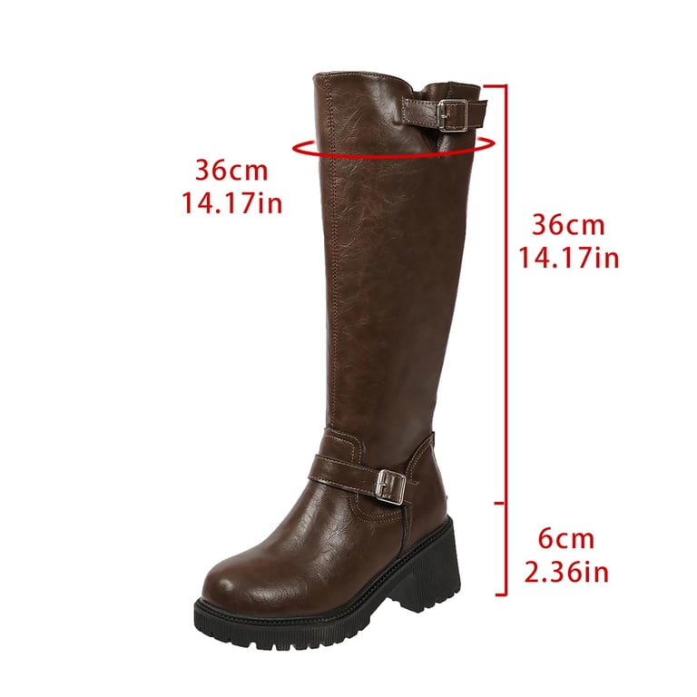 High Riding Patelal OKBOP Women's Knee High Riding Boots Zip-Up Round Toe Adjustable Straps ...