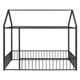 thumbnail image 2 of Full Size Floor Bed, Metal House Bed with Fence, Playhouse Design Montessori Beds Frame, Platform Bed Canopy Bed with Roof, for Girls Boys Bedroom, No Box Spring Needed, Can Be Decorated, Black, 2 of 8