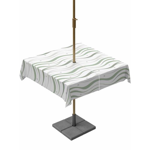 Outdoor Tablecloth with Umbrella Hole for Patio/Picnic/Party/Camping, Sage Green Stripes Waterproof Table Cloth Square Cover Washable, Modern Simple Gradient Waves Lines (54"x 54")