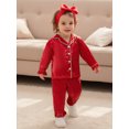 thumbnail image 4 of Spewahor Kids Girl Satin Pajama Set Ruffle Trim Long Sleeve Button-up Tops and Elastic Waist Pants 2 Piece Sleepwear Outfit, 4 of 9