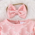 thumbnail image 6 of REgarm Newborn Baby Girl Clothes Ruffle Print Long Sleeve Romper+Headband+Socks 3Pcs Fall Winter Baby First Christmas Outfit Girl (Pink,0-3 Months), 6 of 7