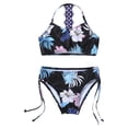thumbnail image 4 of YiZYiF Kids Girls Floral Printed Bathing Suit Sleeveless Tops and Bottoms with Adjustable Strap Swimsuit Tropical Black 10, 4 of 7