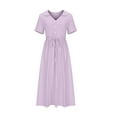 thumbnail image 4 of Uaswgudfs Women's Summer Casual Dress:Collar Short Sleeve Midi with Belted Waist & Flowy Skirt - Everyday Lightweight Comfort & Elegant Style Purple XL, 4 of 4