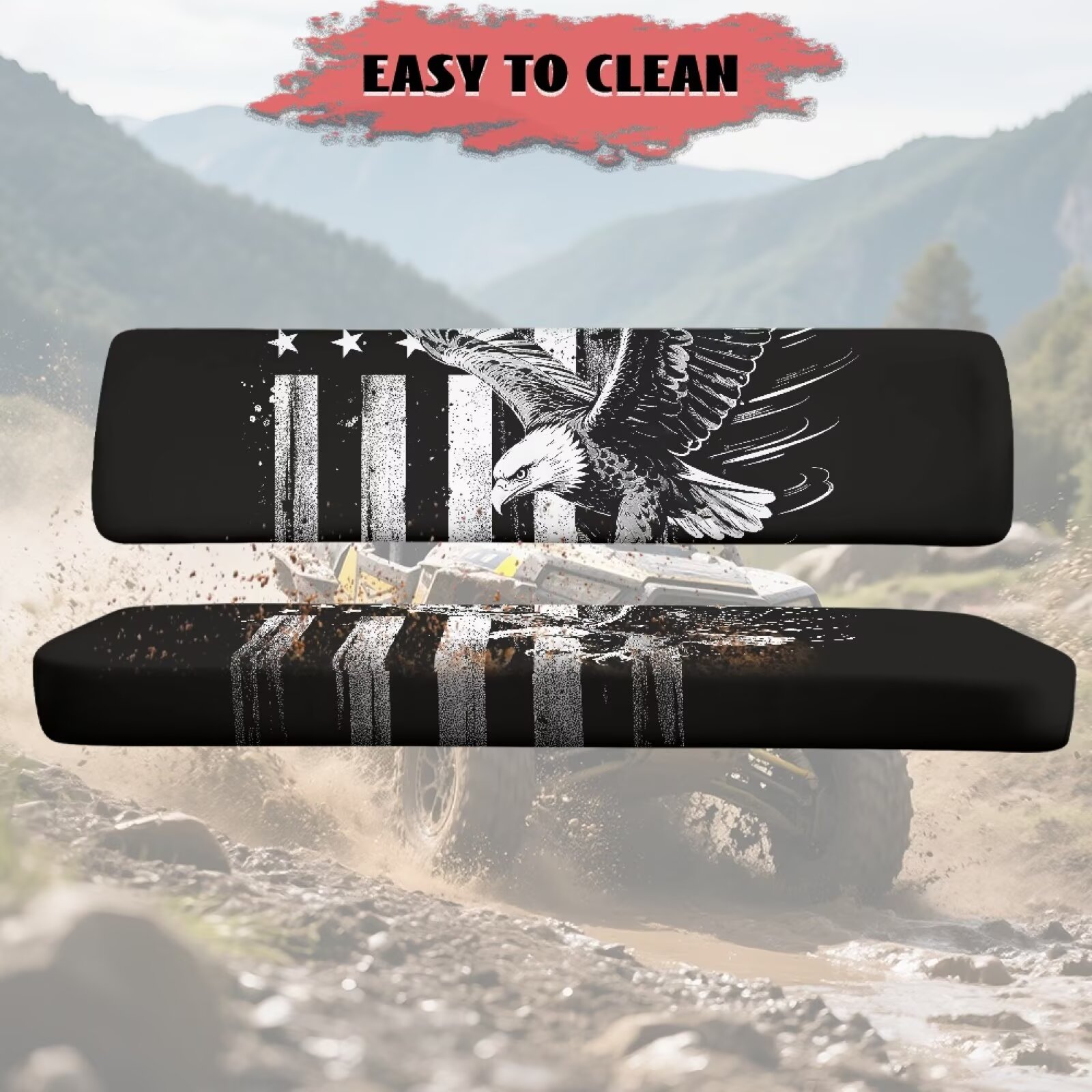 Uorisanigo UTV Seat Cover Dustproof Mule Front Bench Seat Cover Cushion Compatible with Kawasaki Mule 4010 4x4 FE 2025 2023 2022 2021 UTV Decoration, Black and White Eagle USA Flag
