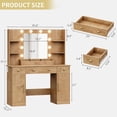 thumbnail image 2 of FANRAL 43'' Vanity Desk with 10 LED Lights,Under-Table RGB Strip & Built-in Power Station,Multi-Storage Makeup Table for Bedroom Bathroom Grooming,Natural Oak Vanity, 2 of 7