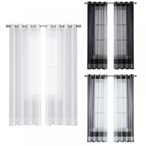 2 Panels Modern Simple Pure Color Translucidus Sheer Waterproof Sunscreen And UV Proof Curtain Window Clear Valance, 52*95"