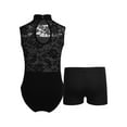 thumbnail image 2 of iixpin Kids Girls Sleeveless Ballet Dance Costume Lace Back Gymnastics Leotard Bodysuit with Low Rise Shorts Black 11-12, 2 of 7