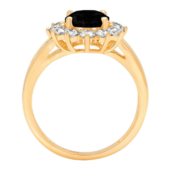 2.72 ct Oval Cut Natural Onyx Halo Engagement Ring for Women in 18K Yellow Gold
