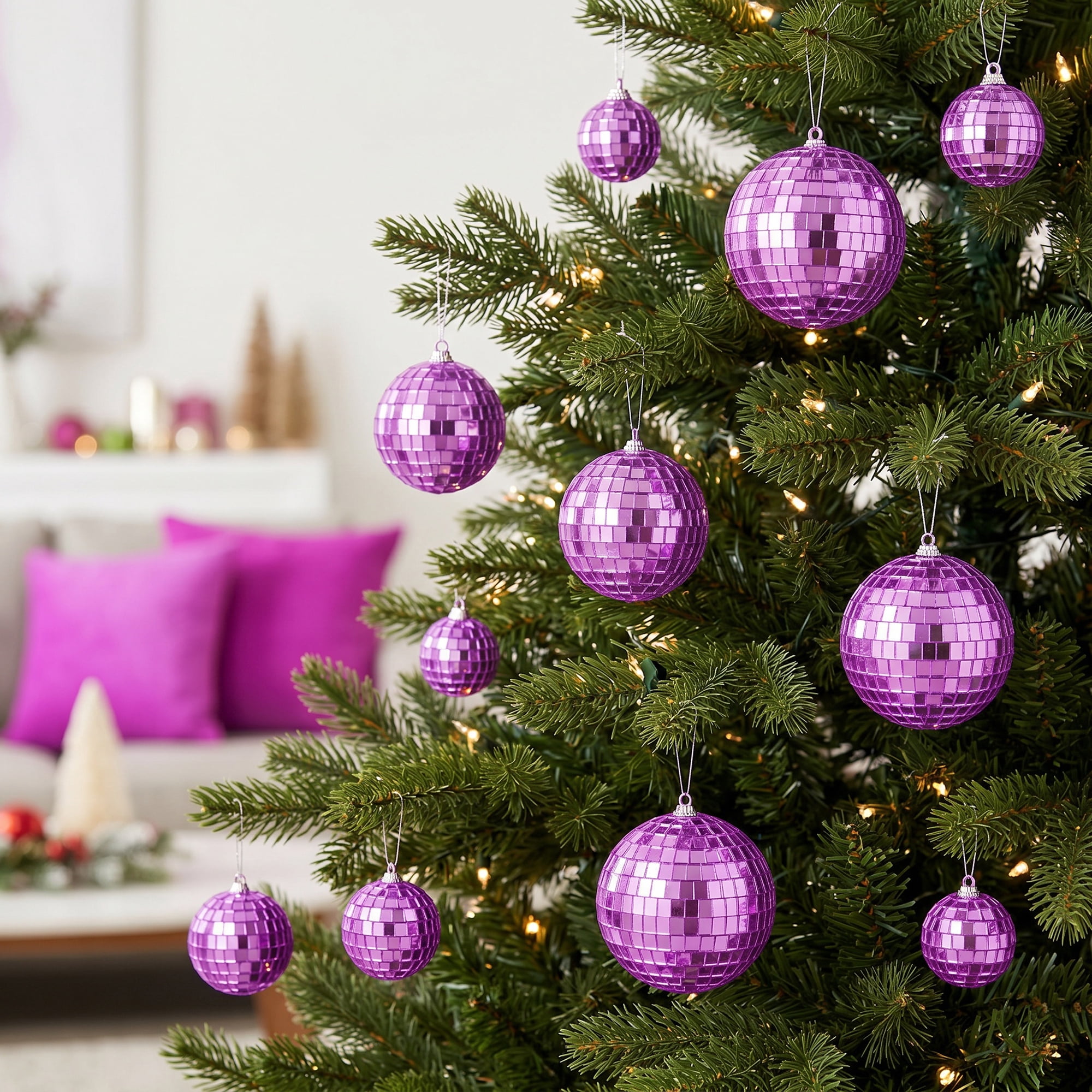 Unique Bargains 10Pcs Mirror Disco Balls for Hanging Sphere Orbs Purple 1.2"x1.2"x1.2"
