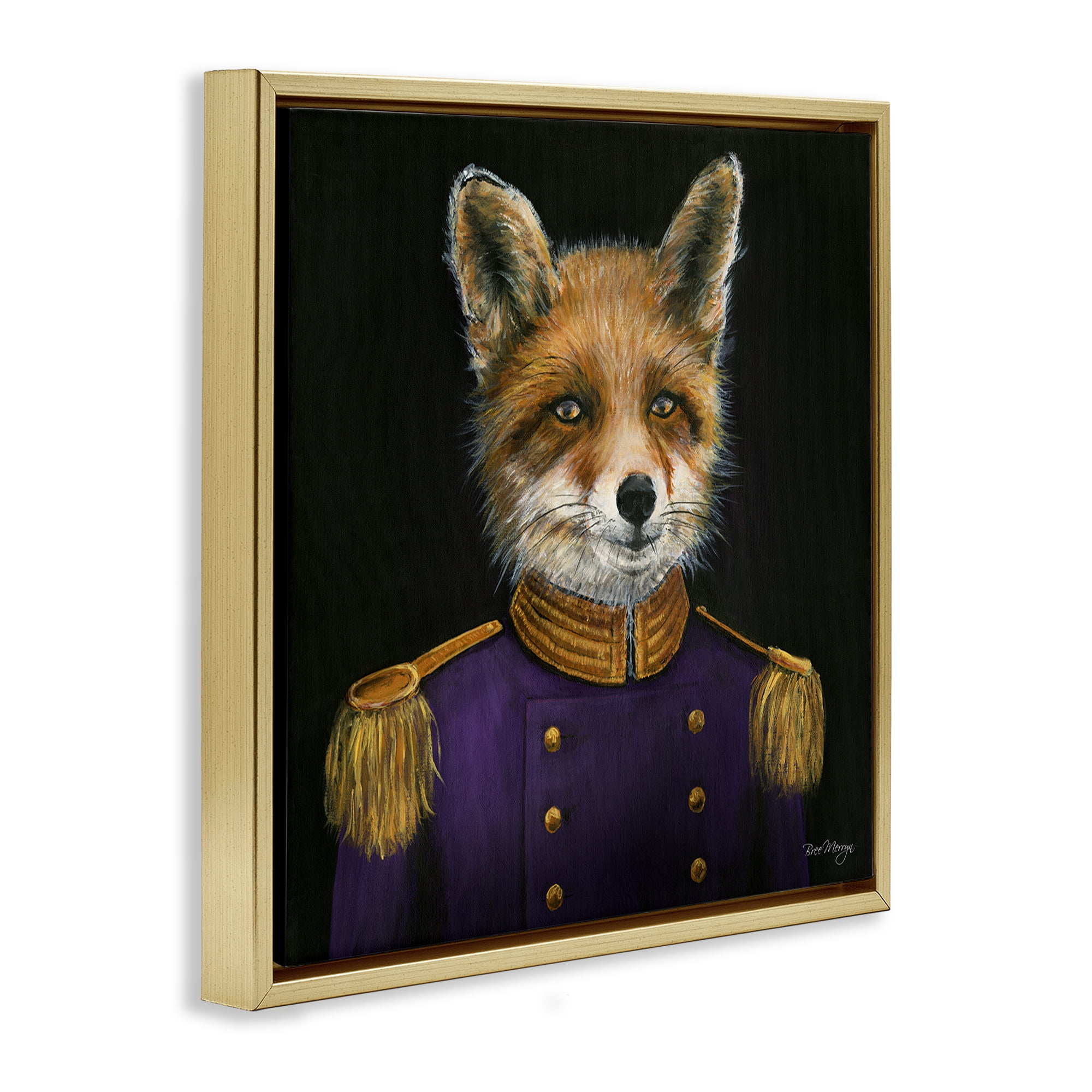 Stupell Industries Military Coat Fox Novelty & Humor Painting Gold Floater Framed Canvas Art Print Wall Art, 18 x 18