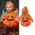 thumbnail image 2 of Kakishop Baby Halloween Costumes Newborn Infant Baby Boy Girl Pumpkin Romper Smile Bodysuit Hoodie One Piece Jumpsuit (Orange3,18-24 Months), 2 of 8