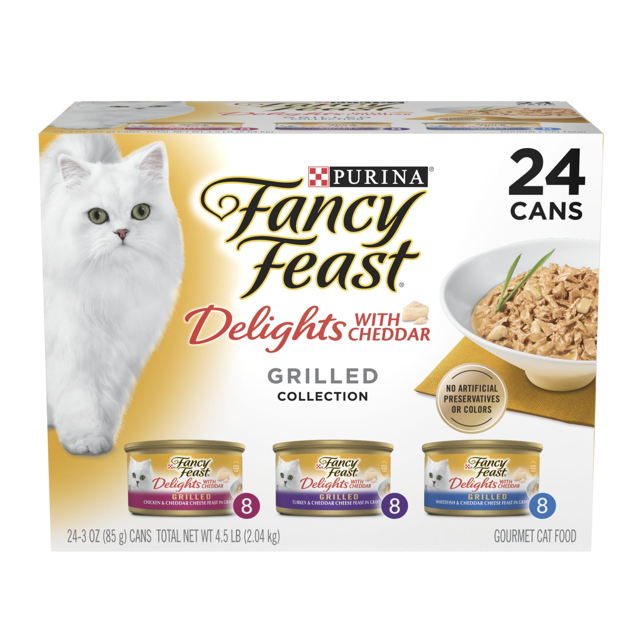 (6 pack) Purina Fancy Feast Delights with Cheddar Grilled Collection Wet Cat Food Variety Pack, 3 oz Cans (24 Pack)