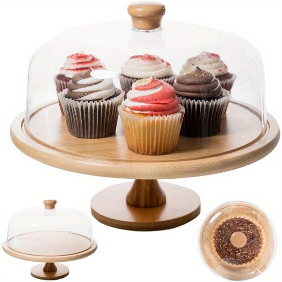 Bamboohart Cake Stands with Dome Stylish Cake Stand with Dome Stand with Lid Cake Holder with Dome Decorative Dome for Cake Stand by Antere