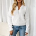 thumbnail image 2 of Uobin Women Cropped Bomber Jacket, Grid Waffle‑Textured Full Zip Long‑Sleeve Coat, Ribbed Cuff Hem Lightweight Fall Casual Outerwear, 2 of 6