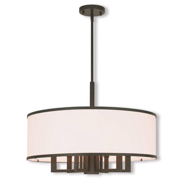 Livex Lighting Fabric Shade 7 Light Bronze Pendant Chandelier