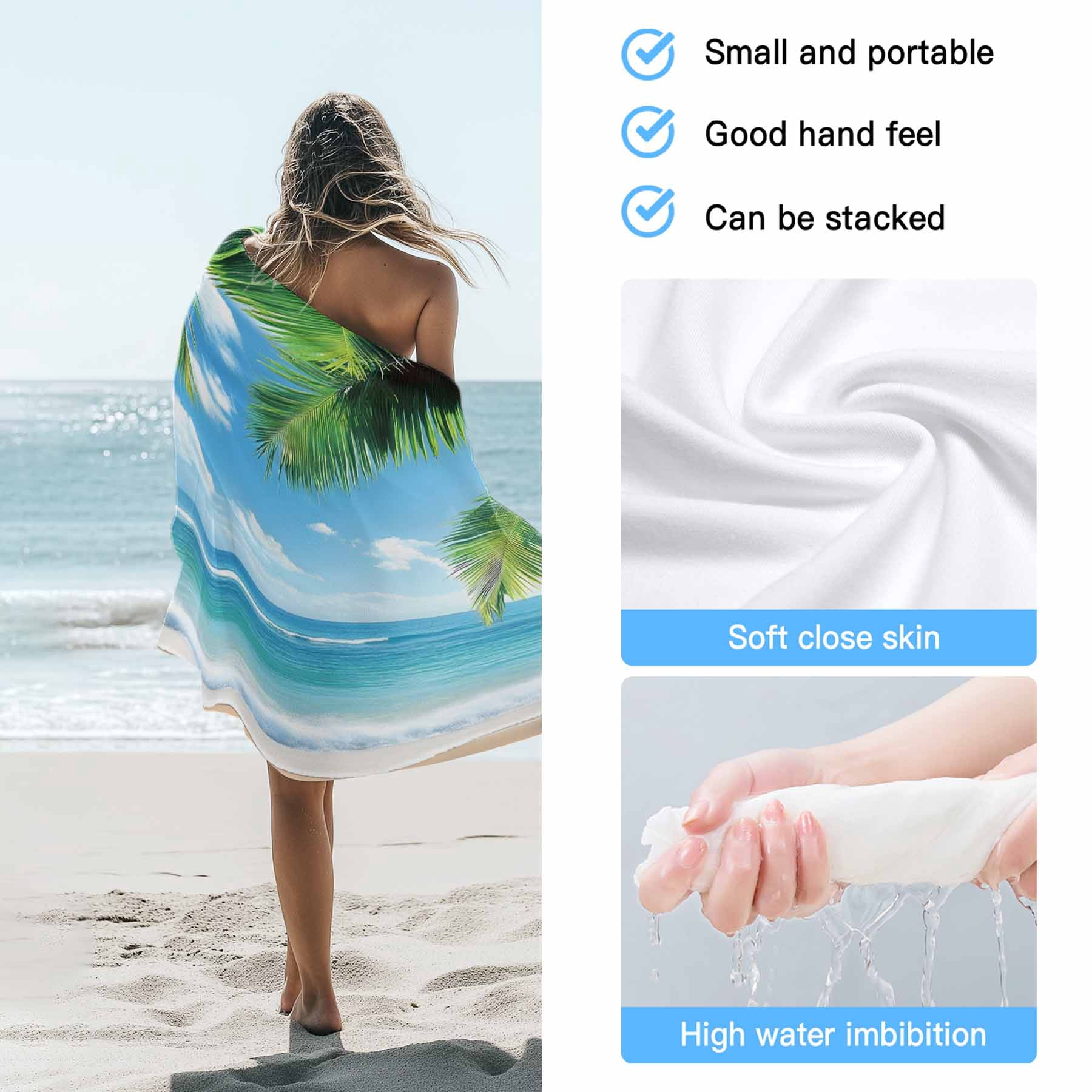 Tropical Summer Beach Towels Blanket Soft&Absorbent Quick Dry Microfiber Beach Ocean Coconut Tree Pool Towels for Swimming ,Yoga, Sports, Gym, Camping,Large 30X60in, Bule Green