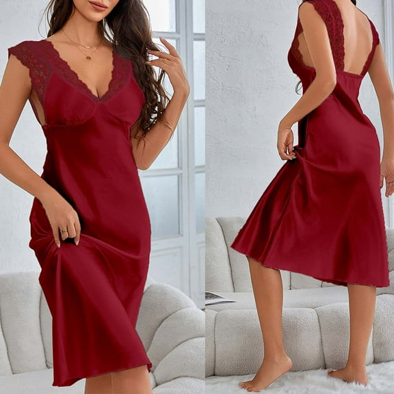 Hauaitttt Elegant Women's French Lace Sleeveless Long Nightgown | Minimalist Homewear Dress | Comfortable Sleepwear for Women Long plus Nightgown Grandmother Nightgown Womens plus Size Sleep Shirts