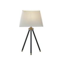 Adesso Beaumont Table Lamp, Black with Antique Brass Accent, White Textured Fabric Shade