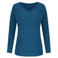 thumbnail image 4 of Scyoekwg Fall Tops for Women Long Sleeves V-Neck Split Hem Tee Top Basic Ribbed Knit Slim Fit T-Shirts Fall Clothes Lightweight Solid Color Blouses (Blue,L), 4 of 6